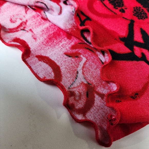 E. Gen Red Black Stretch Swim Cover Up Women's Print Dress Tie Shoulder Sz S - Picture 13 of 15